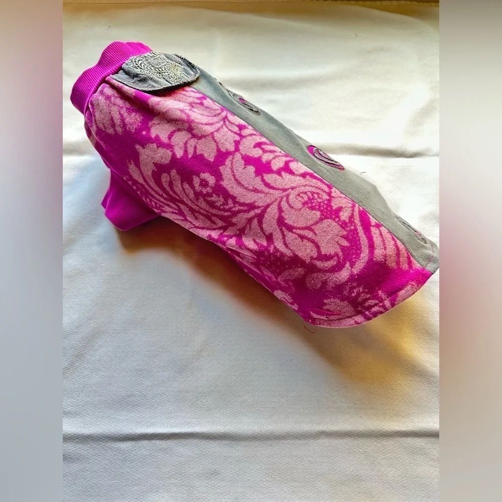 Upcycled Dog Sweater | Medium | Pink & Gray | One-of-a-Kind